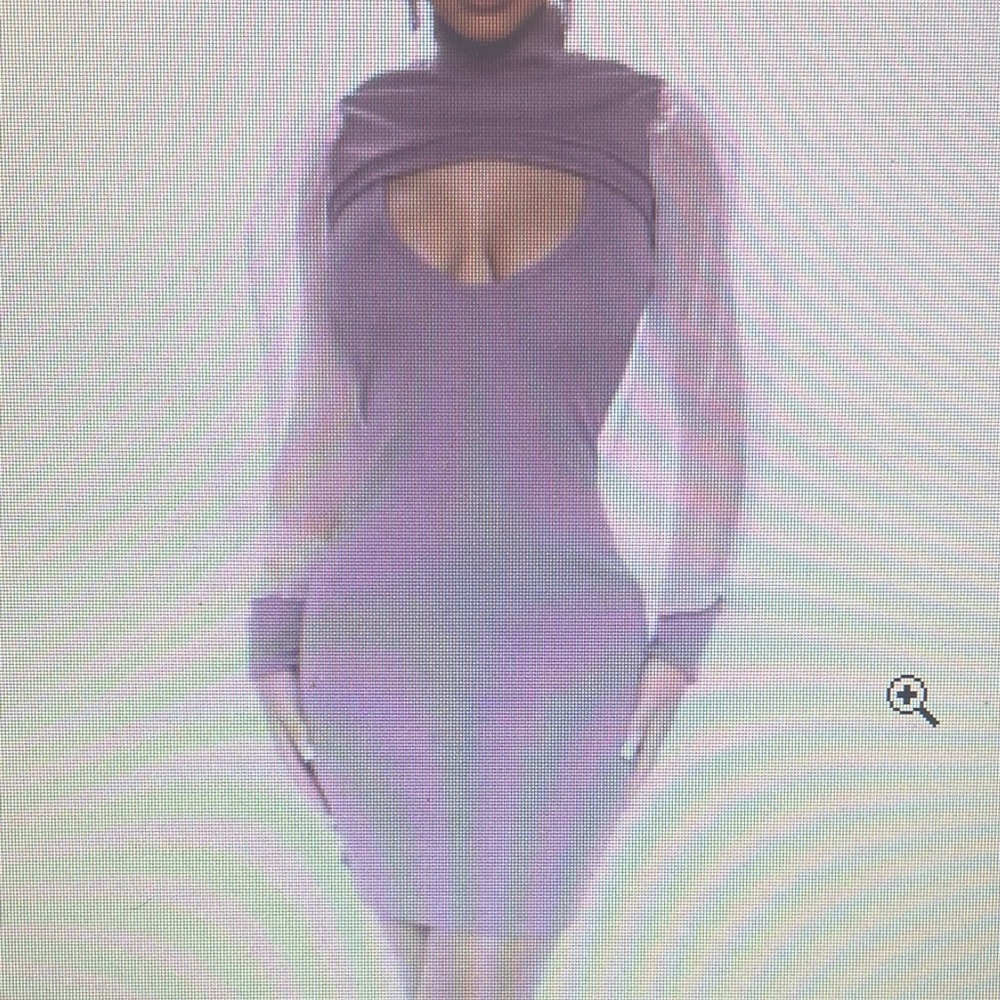 2 piece mini dress- purple, mock neck, puff sleeve, v neck, 98% polyester.
